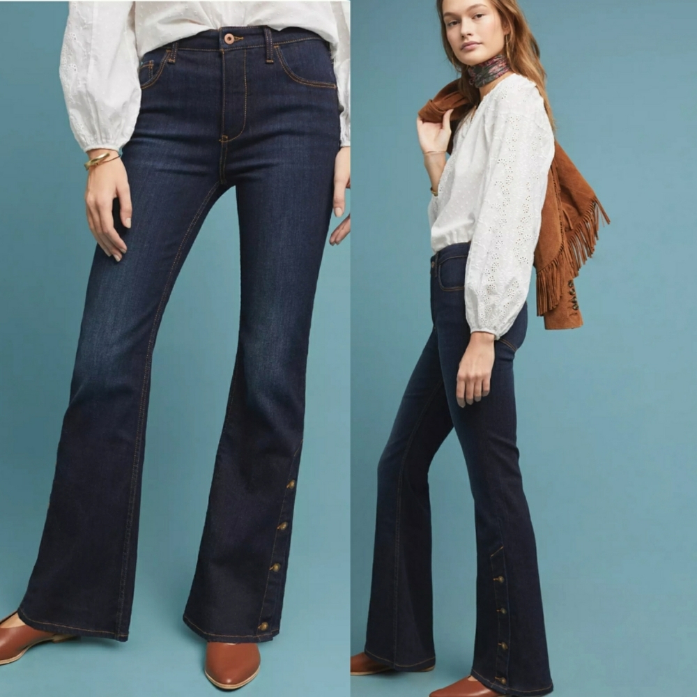 Anthropologie| Pilcro And The Letterpress High Rise Bootcut Button Ankle Size 28